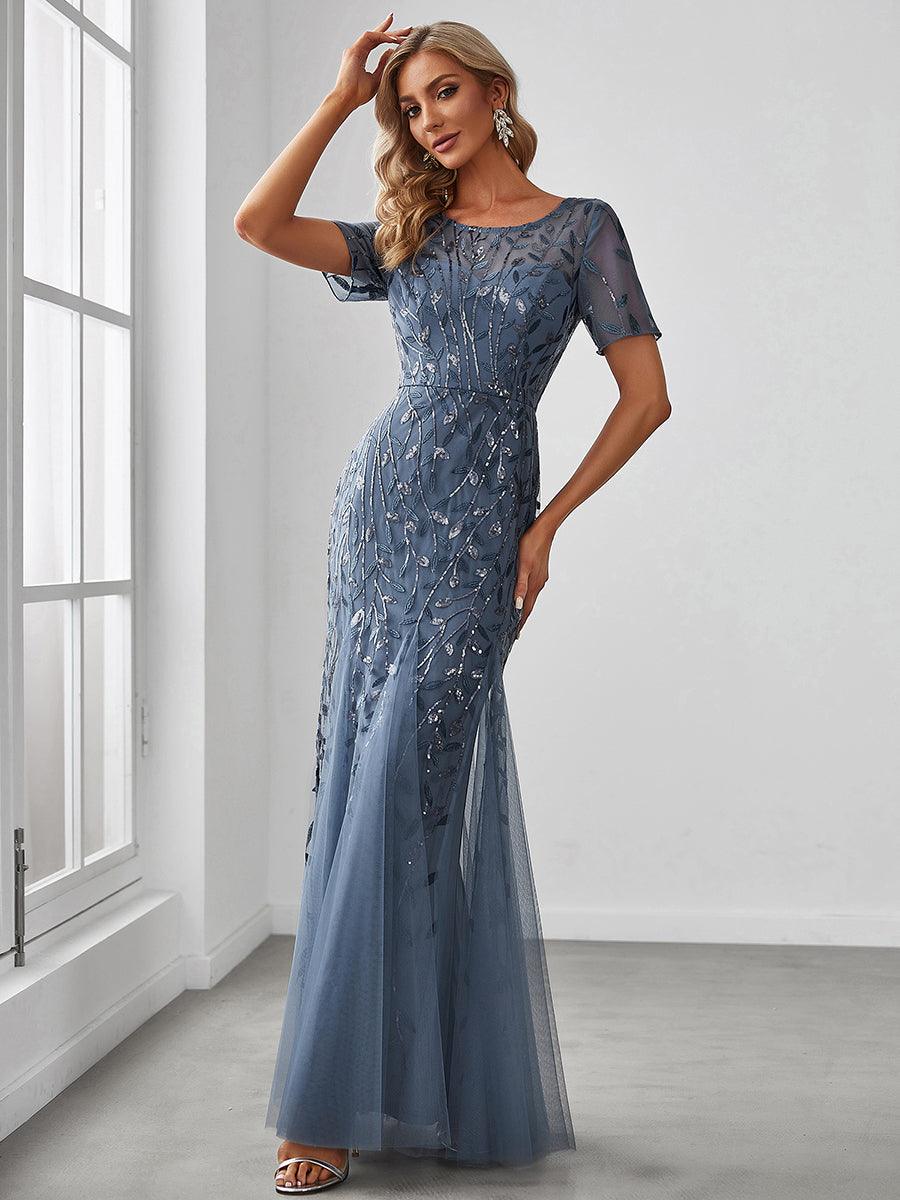 Taille personnalisée robes Longues Sirène en Tulle à Imprimé Floral et Paillettes #couleur_Orchidee Taille personnalisée robes Longues Sirène en Tulle à Imprimé Floral et Paillettes