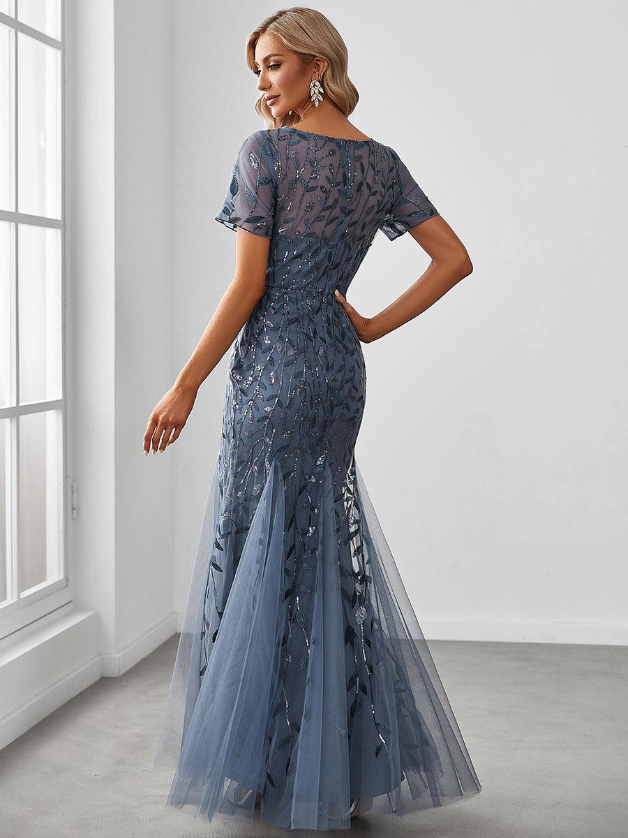 Taille personnalisée robes Longues Sirène en Tulle à Imprimé Floral et Paillettes #couleur_Orchidee Taille personnalisée robes Longues Sirène en Tulle à Imprimé Floral et Paillettes
