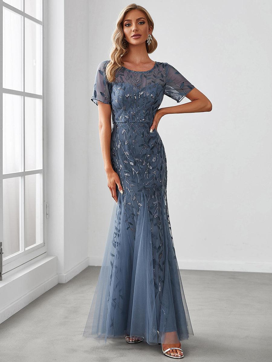Taille personnalisée robes Longues Sirène en Tulle à Imprimé Floral et Paillettes #couleur_Orchidee Taille personnalisée robes Longues Sirène en Tulle à Imprimé Floral et Paillettes