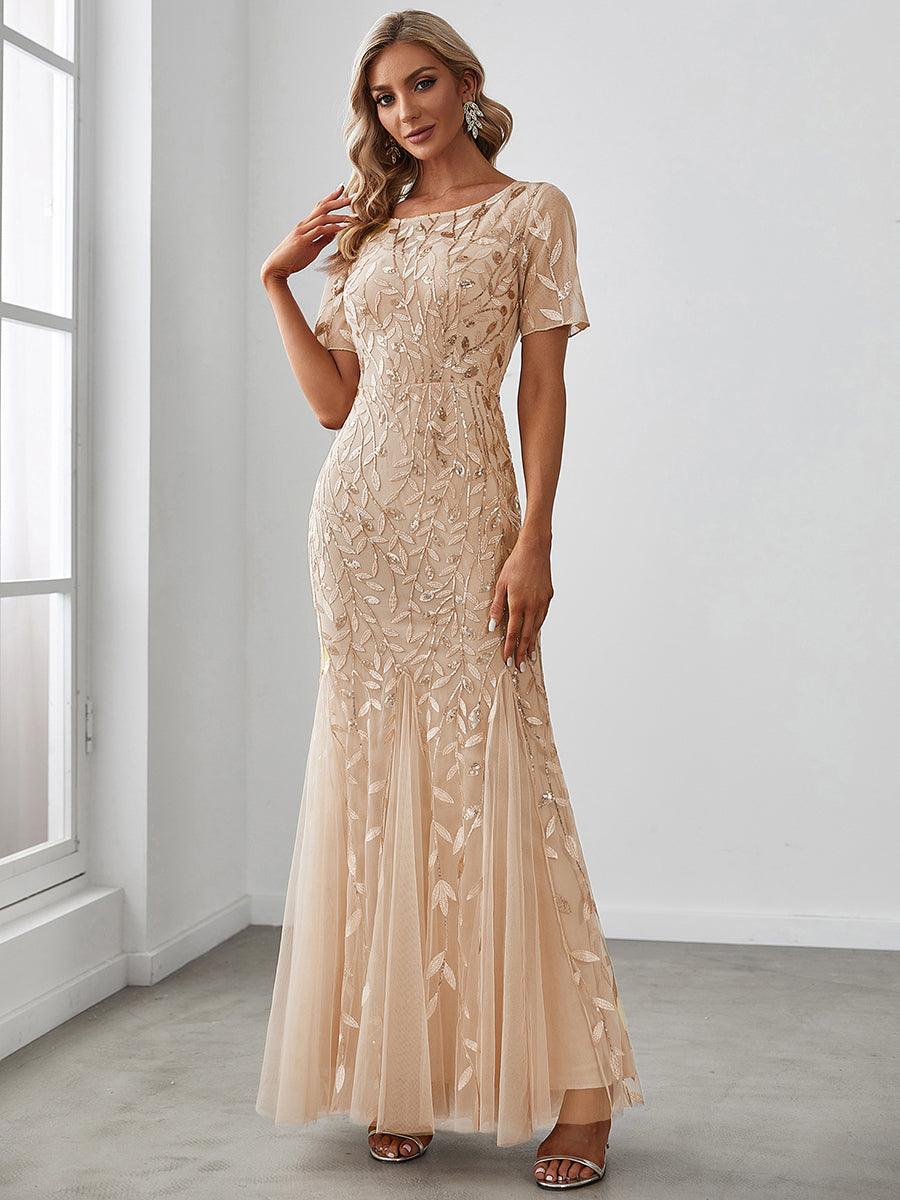 Taille personnalisée robes Longues Sirène en Tulle à Imprimé Floral et Paillettes #couleur_Orchidee Taille personnalisée robes Longues Sirène en Tulle à Imprimé Floral et Paillettes