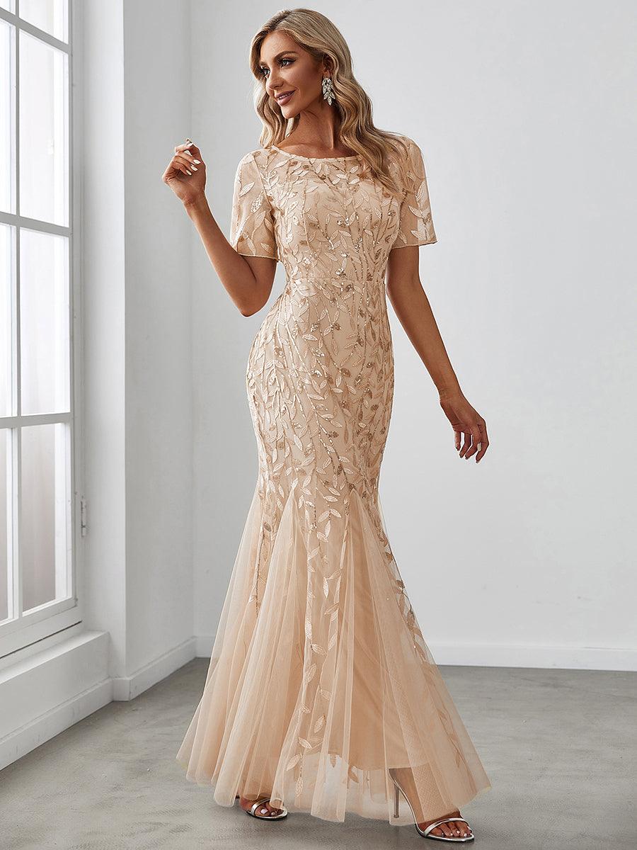 Taille personnalisée robes Longues Sirène en Tulle à Imprimé Floral et Paillettes #couleur_Orchidee Taille personnalisée robes Longues Sirène en Tulle à Imprimé Floral et Paillettes