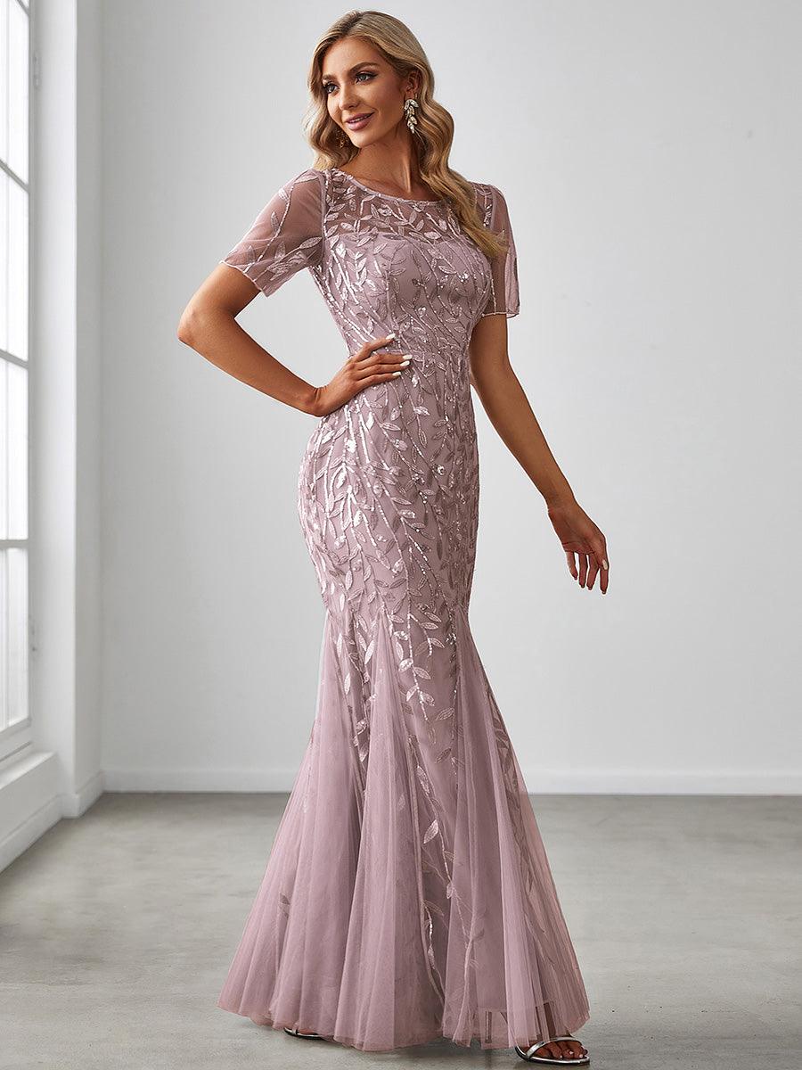 Taille personnalisée robes Longues Sirène en Tulle à Imprimé Floral et Paillettes #couleur_Orchidee Taille personnalisée robes Longues Sirène en Tulle à Imprimé Floral et Paillettes