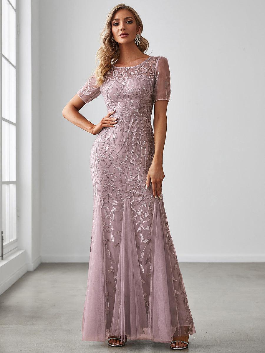 Taille personnalisée robes Longues Sirène en Tulle à Imprimé Floral et Paillettes #couleur_Orchidee Taille personnalisée robes Longues Sirène en Tulle à Imprimé Floral et Paillettes