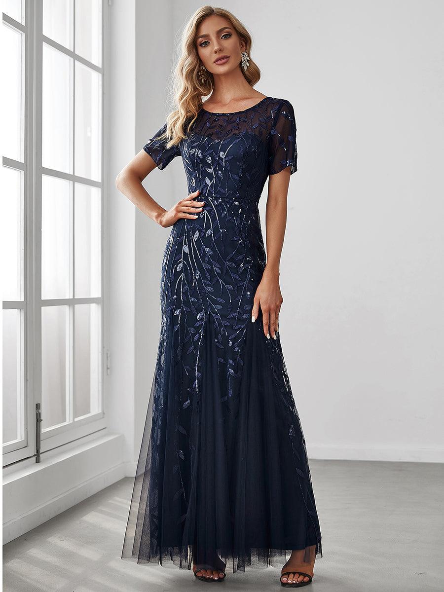 Taille personnalisée robes Longues Sirène en Tulle à Imprimé Floral et Paillettes #couleur_Orchidee Taille personnalisée robes Longues Sirène en Tulle à Imprimé Floral et Paillettes