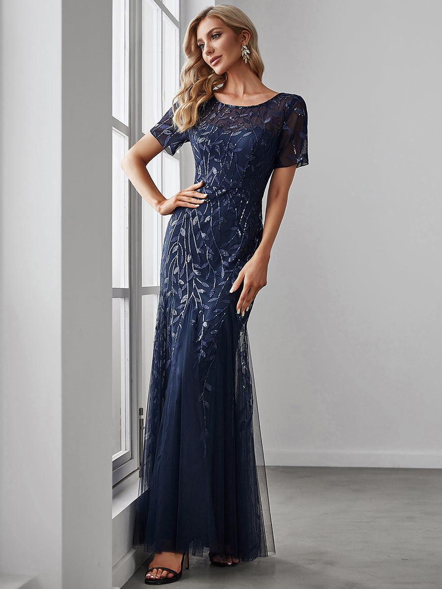 Taille personnalisée robes Longues Sirène en Tulle à Imprimé Floral et Paillettes #couleur_Orchidee Taille personnalisée robes Longues Sirène en Tulle à Imprimé Floral et Paillettes