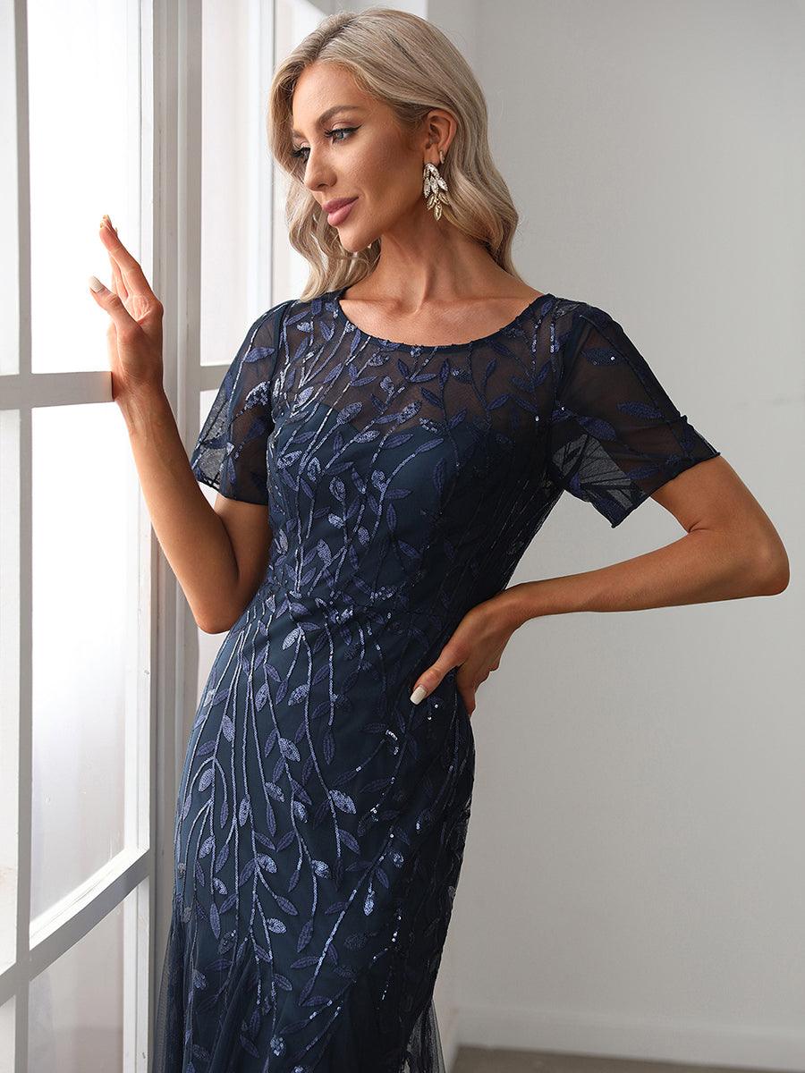 Taille personnalisée robes Longues Sirène en Tulle à Imprimé Floral et Paillettes #couleur_Orchidee Taille personnalisée robes Longues Sirène en Tulle à Imprimé Floral et Paillettes