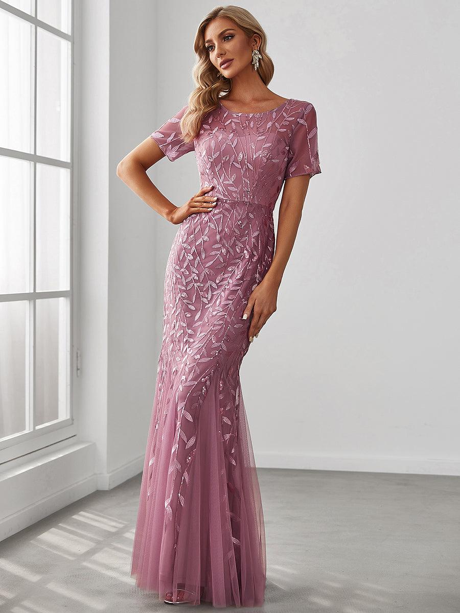 Taille personnalisée robes Longues Sirène en Tulle à Imprimé Floral et Paillettes #couleur_Orchidee Taille personnalisée robes Longues Sirène en Tulle à Imprimé Floral et Paillettes