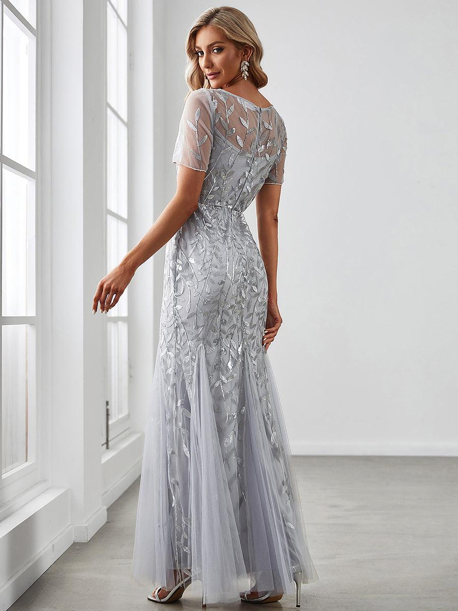Taille personnalisée robes Longues Sirène en Tulle à Imprimé Floral et Paillettes #couleur_Orchidee Taille personnalisée robes Longues Sirène en Tulle à Imprimé Floral et Paillettes