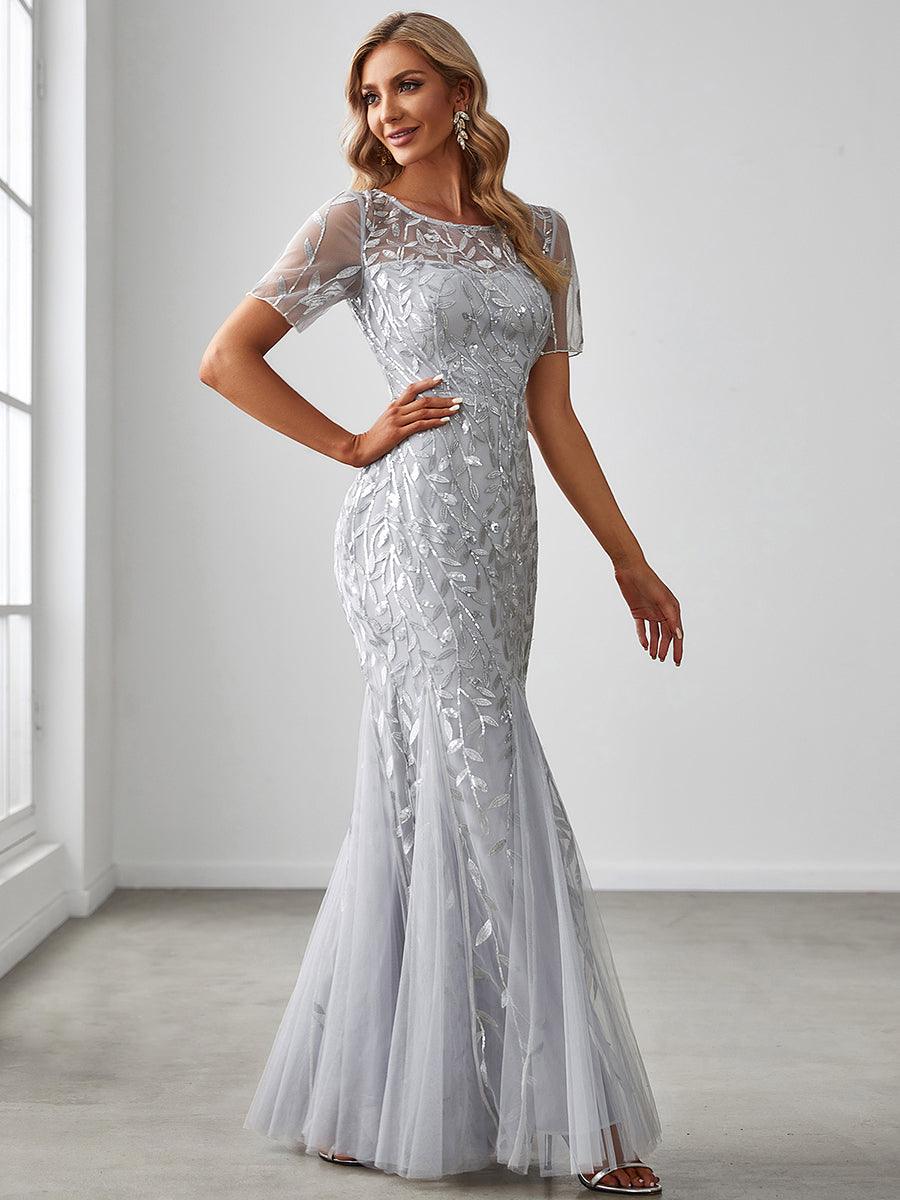 Taille personnalisée robes Longues Sirène en Tulle à Imprimé Floral et Paillettes #couleur_Orchidee Taille personnalisée robes Longues Sirène en Tulle à Imprimé Floral et Paillettes