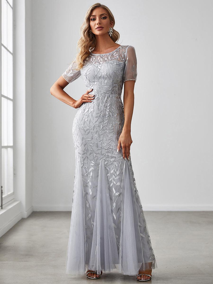 Taille personnalisée robes Longues Sirène en Tulle à Imprimé Floral et Paillettes #couleur_Orchidee Taille personnalisée robes Longues Sirène en Tulle à Imprimé Floral et Paillettes