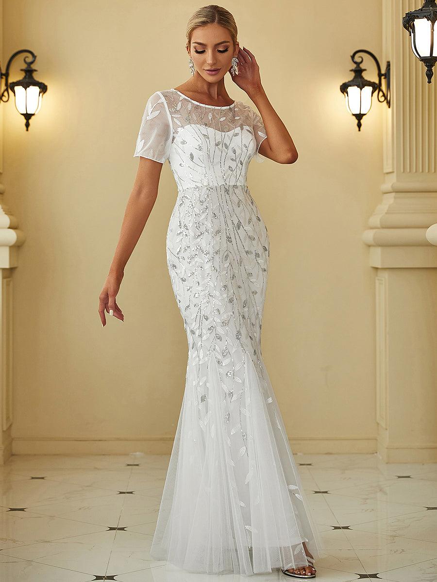 Taille personnalisée robes Longues Sirène en Tulle à Imprimé Floral et Paillettes #couleur_Orchidee Taille personnalisée robes Longues Sirène en Tulle à Imprimé Floral et Paillettes