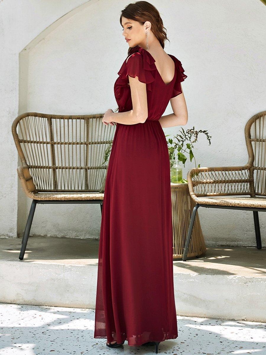 Taille Personnalisée Robe Demoiselle d'Honneur Longue en Mousseline avec Manches à Volants #couleur_Bleu Marine Taille Personnalisée Robe Demoiselle d'Honneur Longue en Mousseline avec Manches à Volants