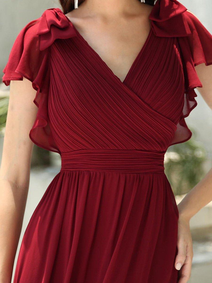 Taille Personnalisée Robe Demoiselle d'Honneur Longue en Mousseline avec Manches à Volants #couleur_Bleu Marine Taille Personnalisée Robe Demoiselle d'Honneur Longue en Mousseline avec Manches à Volants