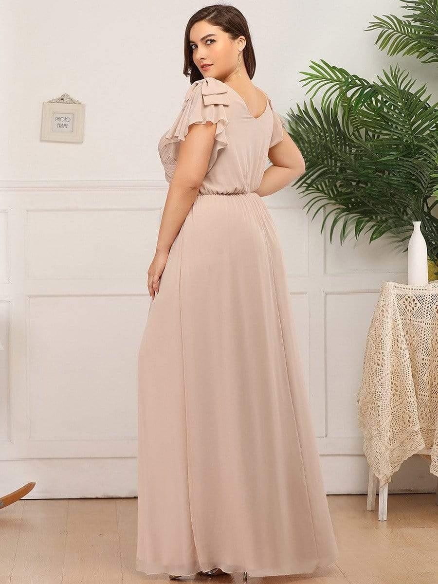 Taille Personnalisée Robe Demoiselle d'Honneur Longue en Mousseline avec Manches à Volants #couleur_Bleu Marine Taille Personnalisée Robe Demoiselle d'Honneur Longue en Mousseline avec Manches à Volants