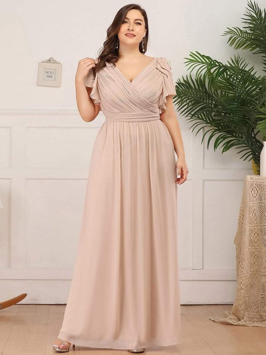Taille Personnalisée Robe Demoiselle d'Honneur Longue en Mousseline avec Manches à Volants #couleur_Bleu Marine Taille Personnalisée Robe Demoiselle d'Honneur Longue en Mousseline avec Manches à Volants