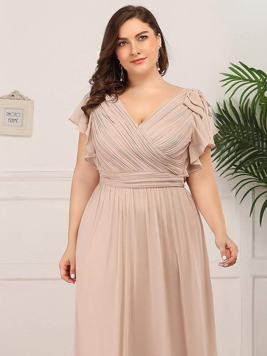 Taille Personnalisée Robe Demoiselle d'Honneur Longue en Mousseline avec Manches à Volants #couleur_Bleu Marine Taille Personnalisée Robe Demoiselle d'Honneur Longue en Mousseline avec Manches à Volants