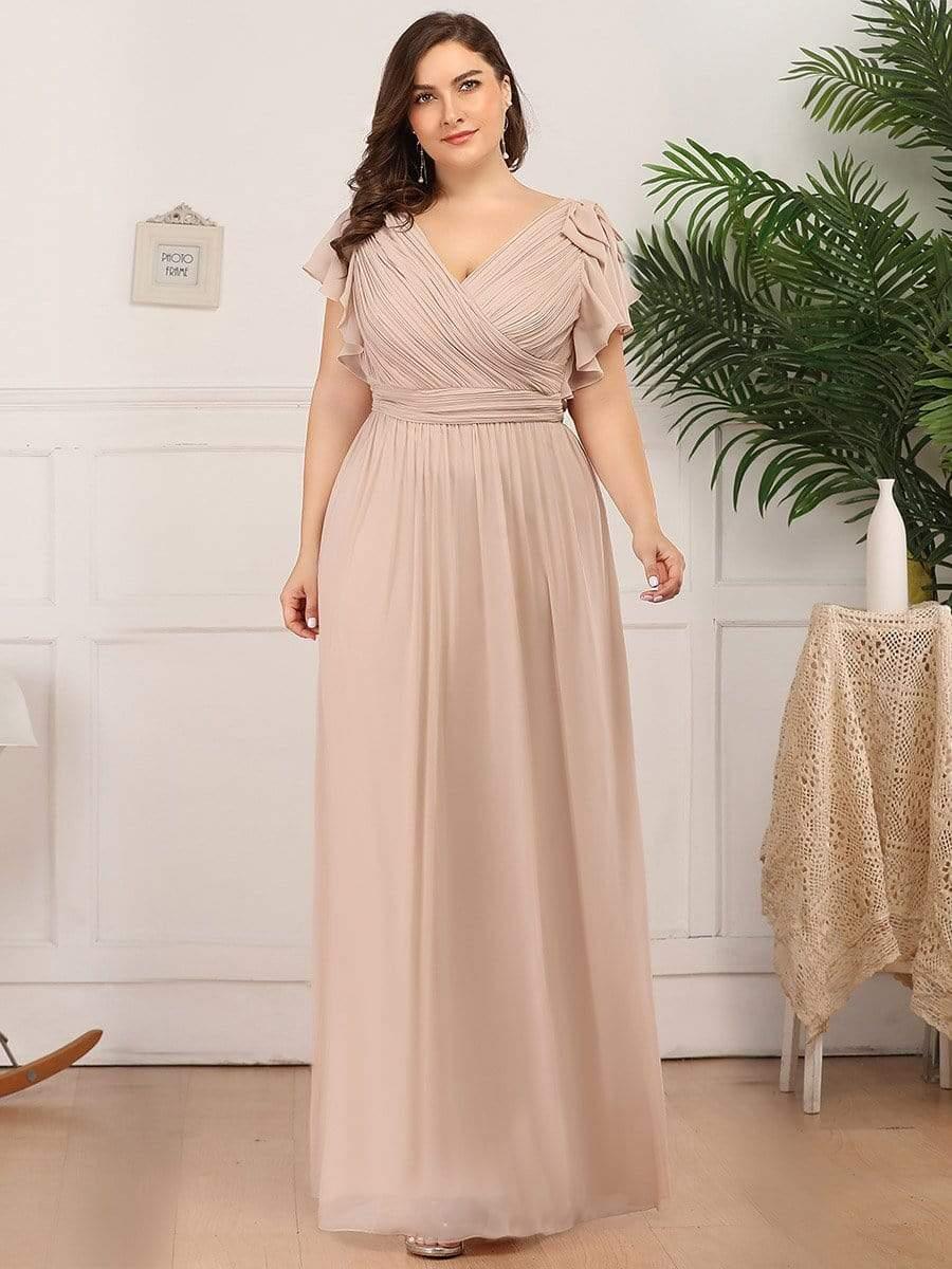 Taille Personnalisée Robe Demoiselle d'Honneur Longue en Mousseline avec Manches à Volants #couleur_Bleu Marine Taille Personnalisée Robe Demoiselle d'Honneur Longue en Mousseline avec Manches à Volants