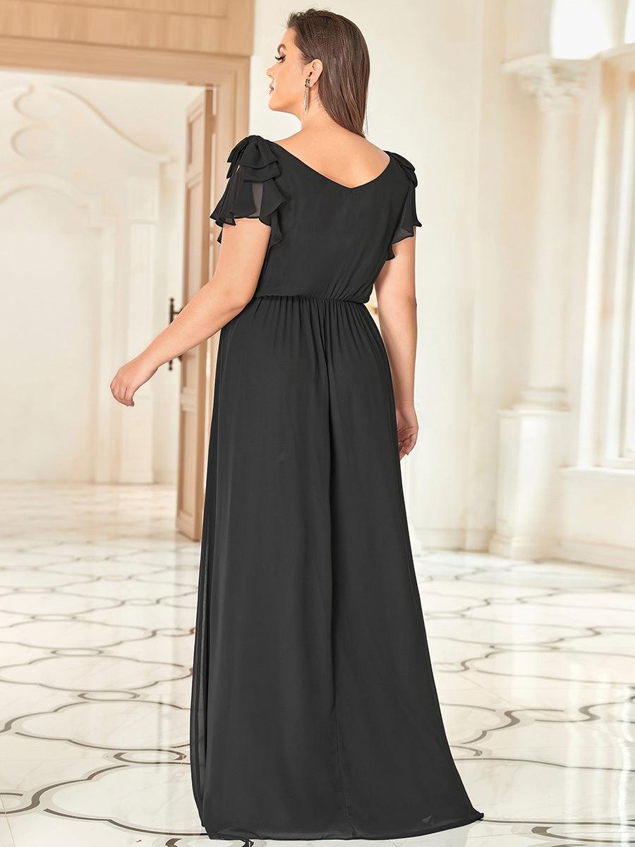 Taille Personnalisée Robe Demoiselle d'Honneur Longue en Mousseline avec Manches à Volants #couleur_Bleu Marine Taille Personnalisée Robe Demoiselle d'Honneur Longue en Mousseline avec Manches à Volants
