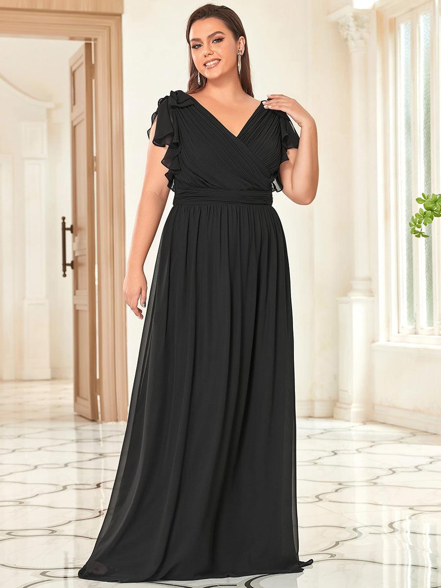 Taille Personnalisée Robe Demoiselle d'Honneur Longue en Mousseline avec Manches à Volants #couleur_Bleu Marine Taille Personnalisée Robe Demoiselle d'Honneur Longue en Mousseline avec Manches à Volants