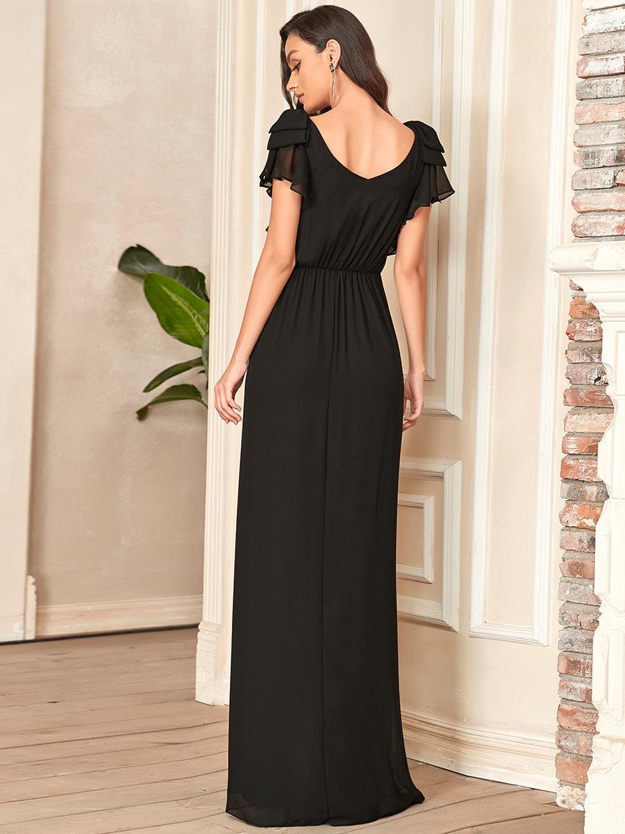 Taille Personnalisée Robe Demoiselle d'Honneur Longue en Mousseline avec Manches à Volants #couleur_Bleu Marine Taille Personnalisée Robe Demoiselle d'Honneur Longue en Mousseline avec Manches à Volants