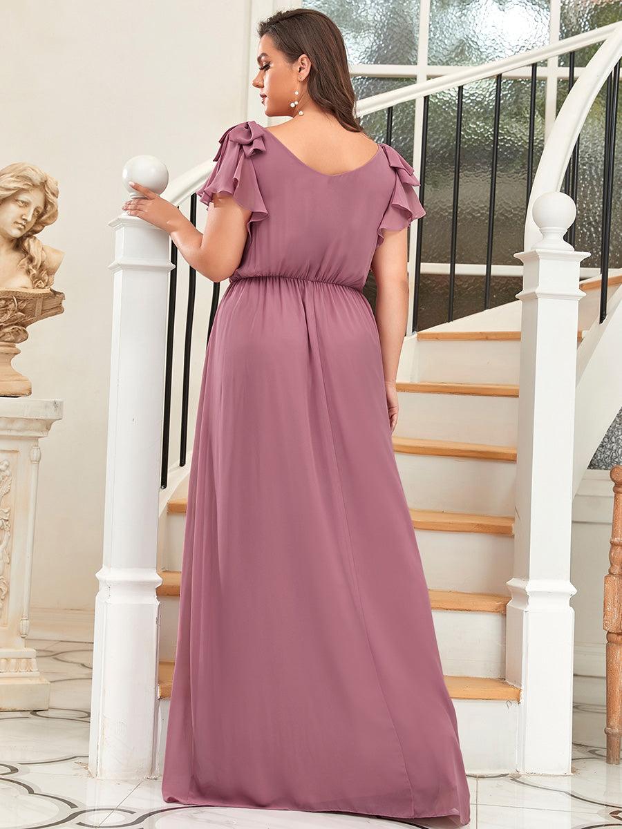 Taille Personnalisée Robe Demoiselle d'Honneur Longue en Mousseline avec Manches à Volants #couleur_Bleu Marine Taille Personnalisée Robe Demoiselle d'Honneur Longue en Mousseline avec Manches à Volants