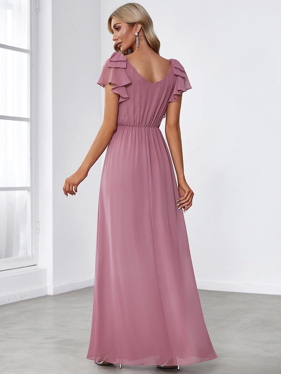 Taille Personnalisée Robe Demoiselle d'Honneur Longue en Mousseline avec Manches à Volants #couleur_Bleu Marine Taille Personnalisée Robe Demoiselle d'Honneur Longue en Mousseline avec Manches à Volants