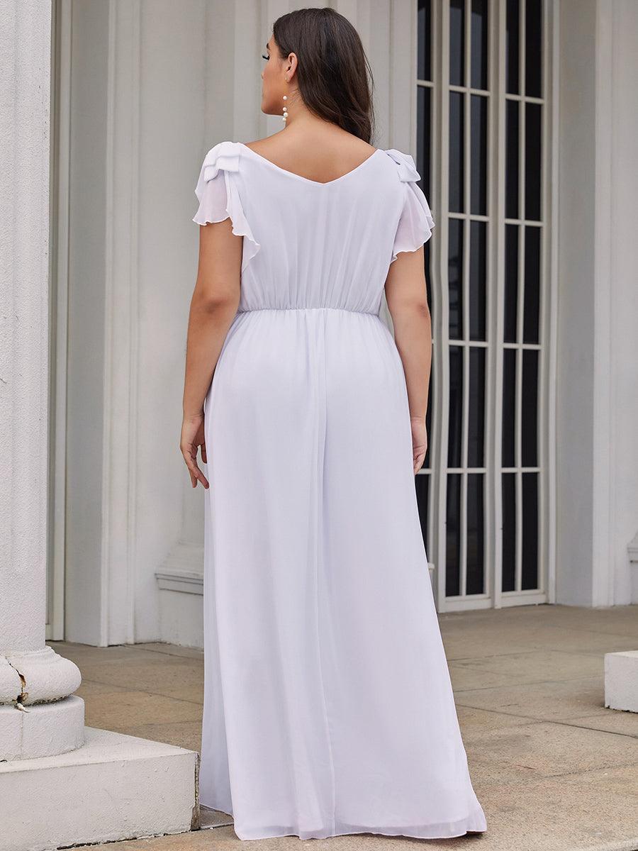 Taille Personnalisée Robe Demoiselle d'Honneur Longue en Mousseline avec Manches à Volants #couleur_Bleu Marine Taille Personnalisée Robe Demoiselle d'Honneur Longue en Mousseline avec Manches à Volants