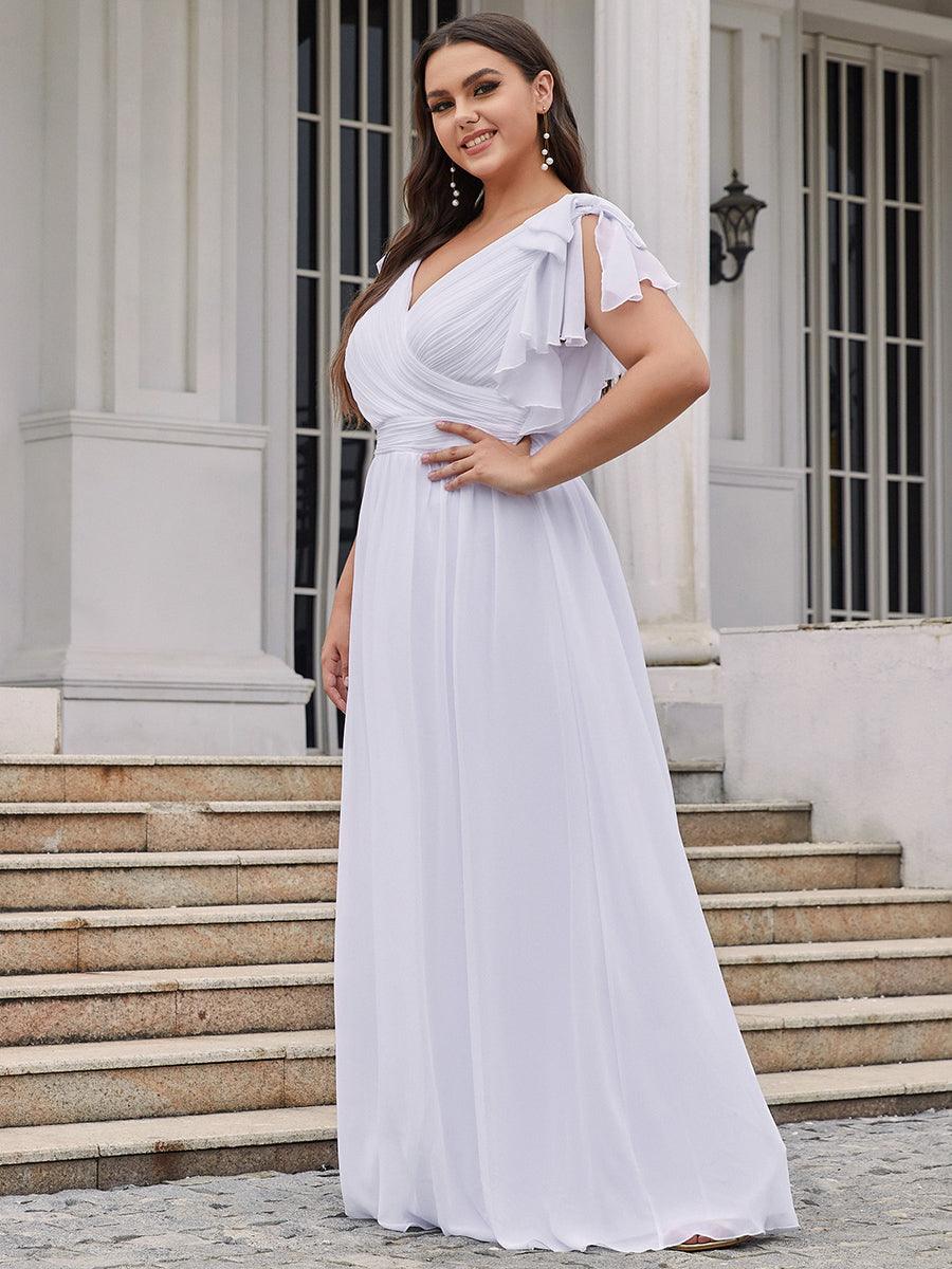 Taille Personnalisée Robe Demoiselle d'Honneur Longue en Mousseline avec Manches à Volants #couleur_Bleu Marine Taille Personnalisée Robe Demoiselle d'Honneur Longue en Mousseline avec Manches à Volants