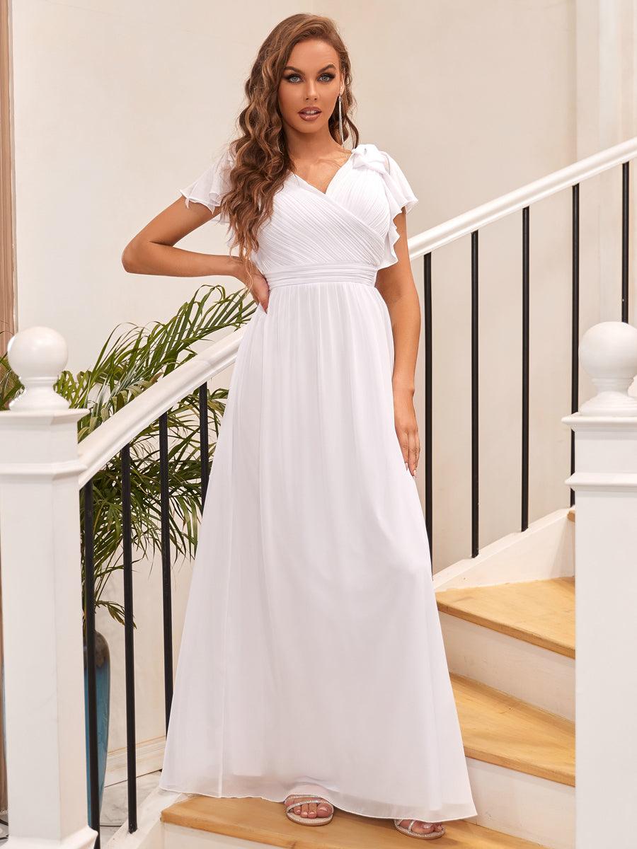 Taille Personnalisée Robe Demoiselle d'Honneur Longue en Mousseline avec Manches à Volants #couleur_Bleu Marine Taille Personnalisée Robe Demoiselle d'Honneur Longue en Mousseline avec Manches à Volants