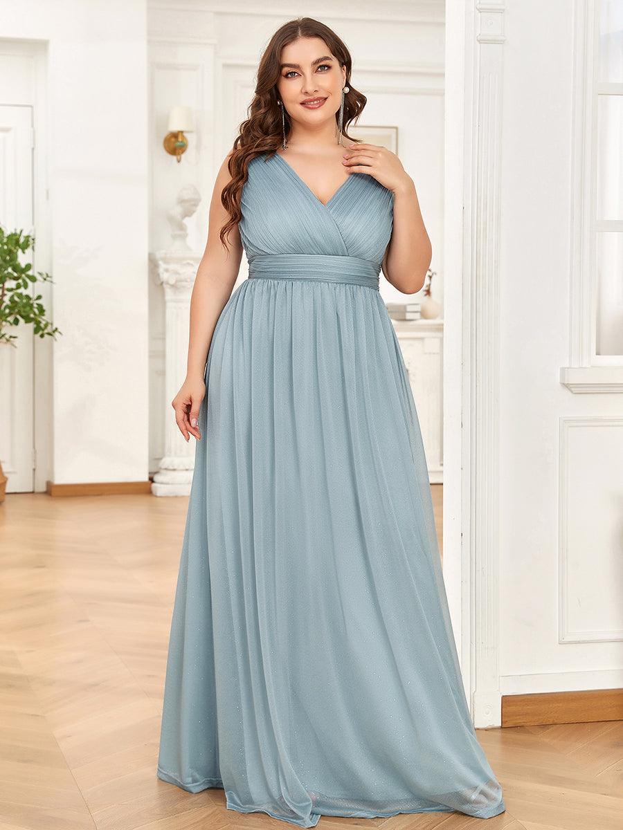 Robe de Soirée Grande Taille Longue Scintillante à Col en V #Couleur_Bordeaux Robe de Soirée Grande Taille Longue Scintillante à Col en V