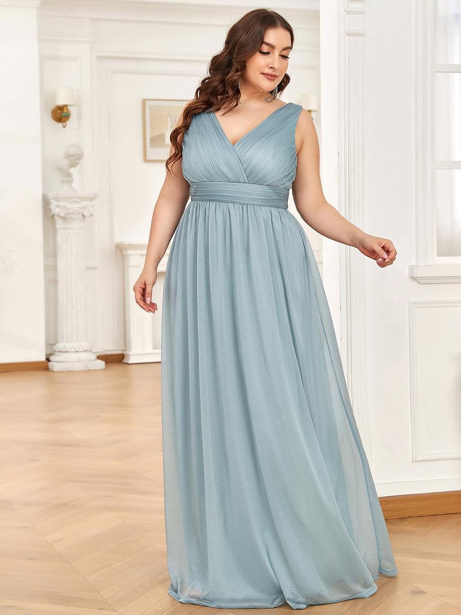 Robe de Soirée Grande Taille Longue Scintillante à Col en V #Couleur_Bordeaux Robe de Soirée Grande Taille Longue Scintillante à Col en V
