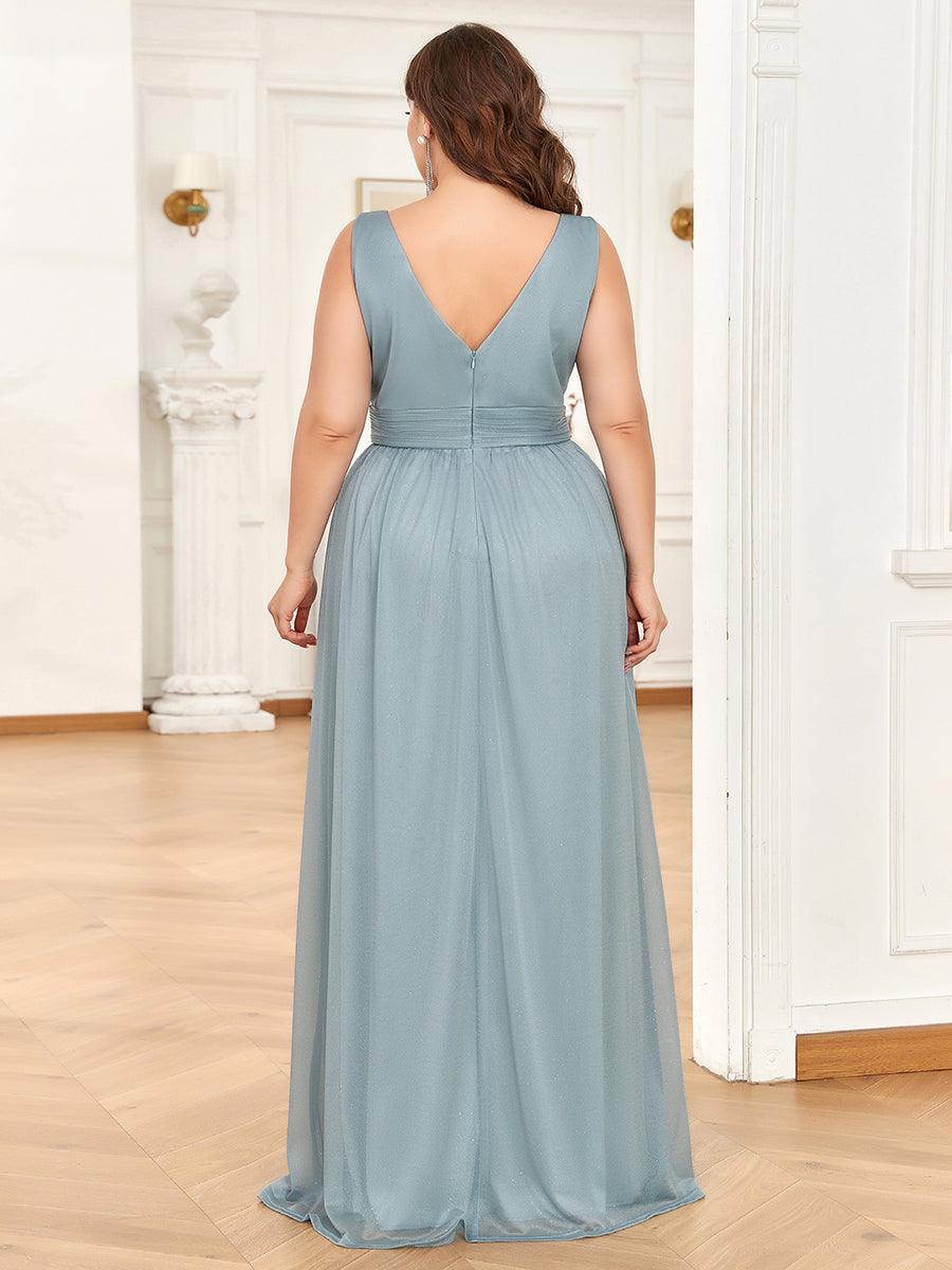 Robe de Soirée Grande Taille Longue Scintillante à Col en V #Couleur_Bordeaux Robe de Soirée Grande Taille Longue Scintillante à Col en V