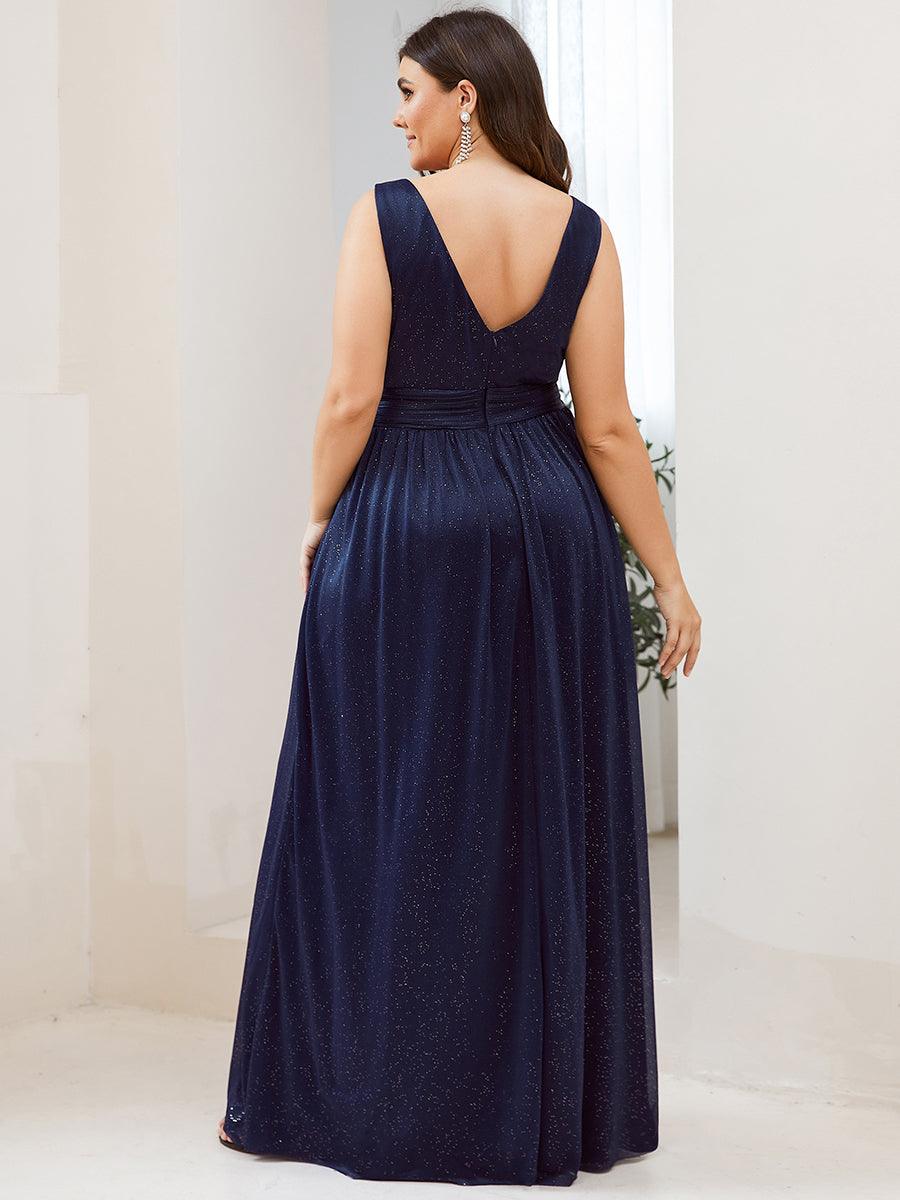 Robe de Soirée Grande Taille Longue Scintillante à Col en V #Couleur_Bordeaux Robe de Soirée Grande Taille Longue Scintillante à Col en V