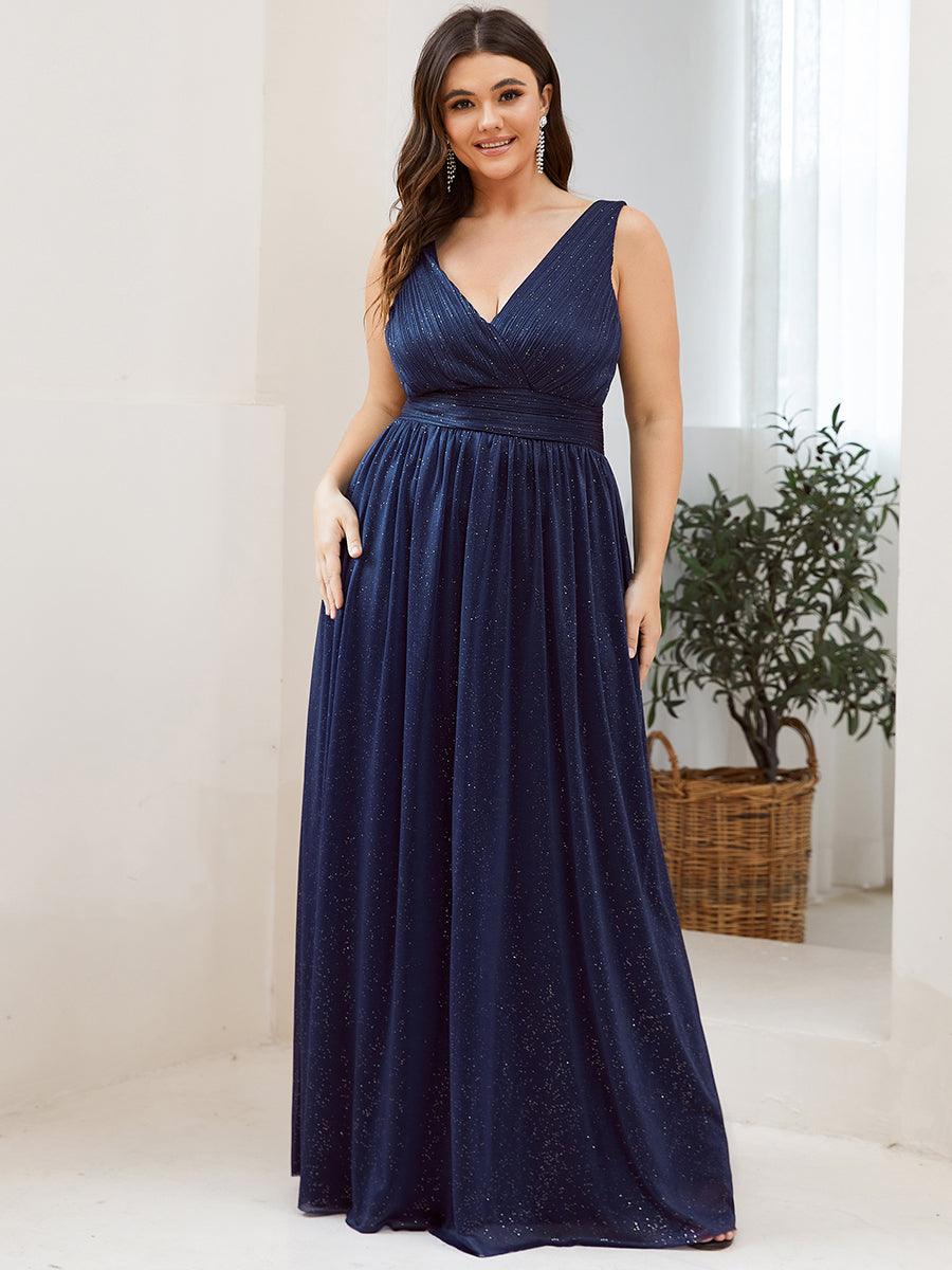 Robe de Soirée Grande Taille Longue Scintillante à Col en V #Couleur_Bordeaux Robe de Soirée Grande Taille Longue Scintillante à Col en V