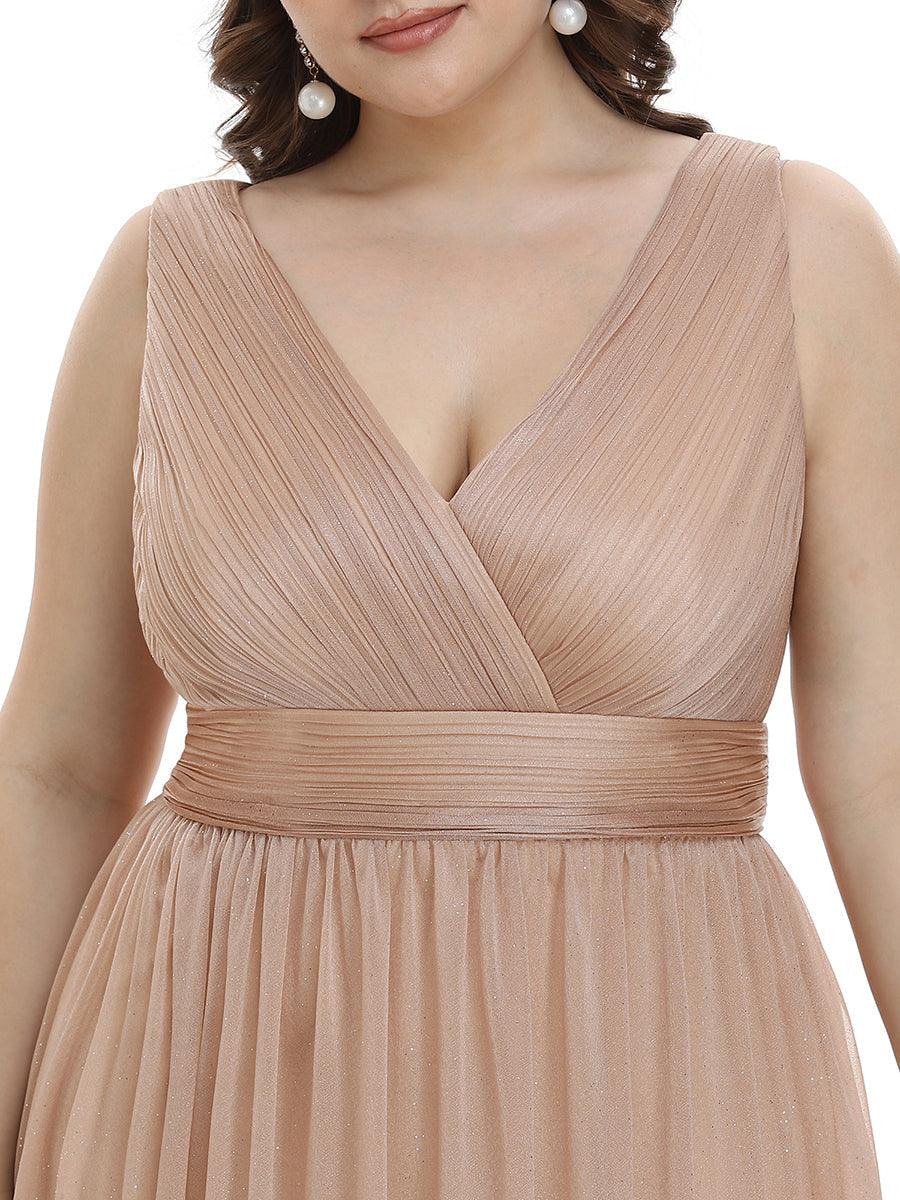 Robe de Soirée Grande Taille Longue Scintillante à Col en V #Couleur_Or Rose