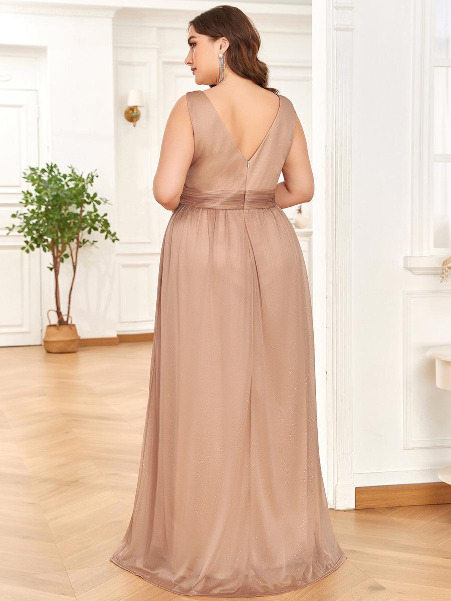 Robe de Soirée Grande Taille Longue Scintillante à Col en V #Couleur_Or Rose
