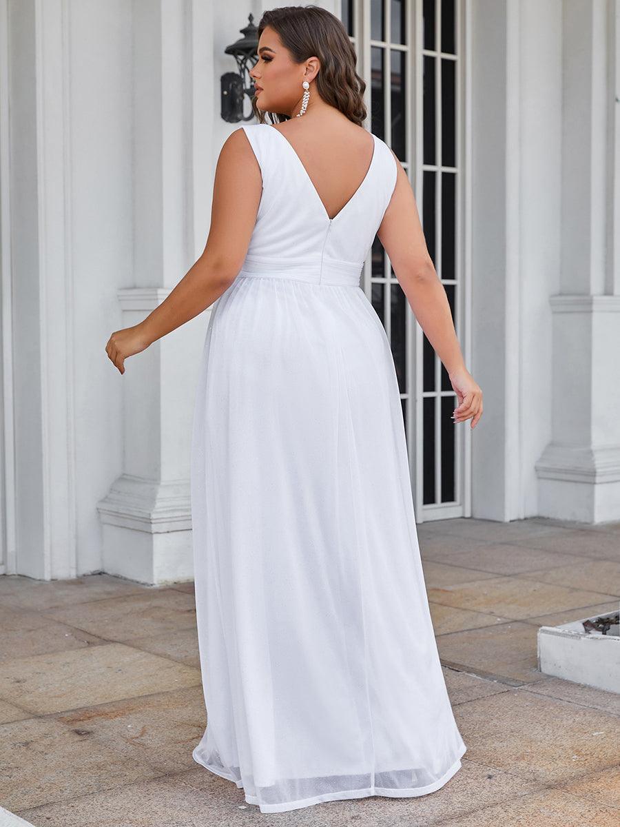 Robe de Soirée Grande Taille Longue Scintillante à Col en V #Couleur_Bordeaux Robe de Soirée Grande Taille Longue Scintillante à Col en V