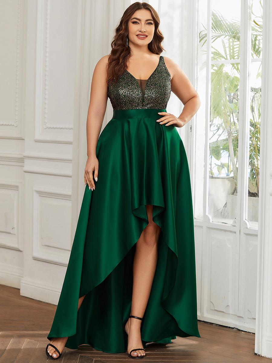 Robe de Bal Scintillante Sexy avec Dos Nu et Ourlet Irrégulier #Couleur_Vert Fonce