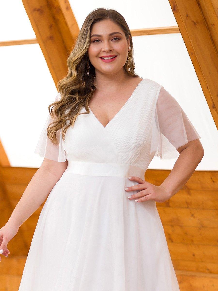 Robe de demoiselle d'honneur grande taille pour femmes avec manches courtes #Couleur_Blanc