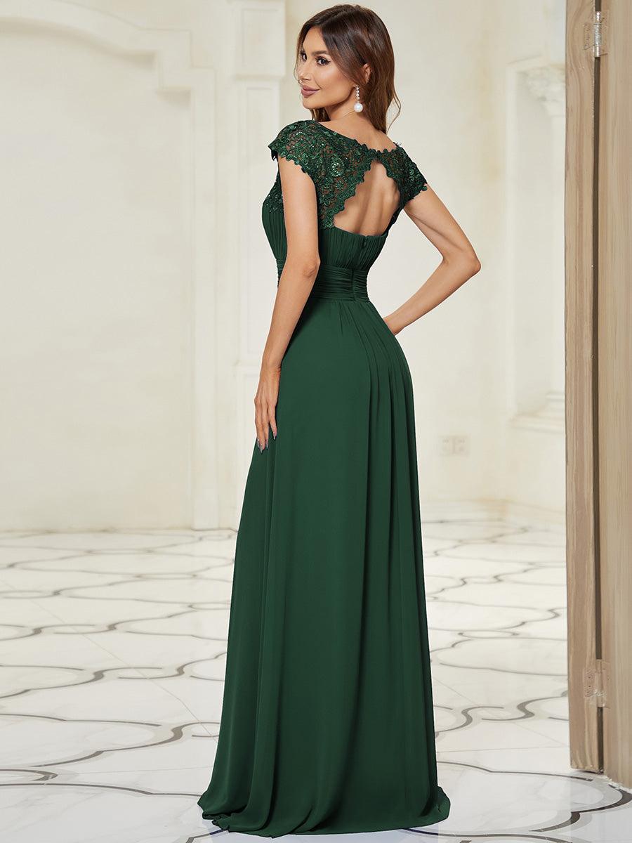 Robe de demoiselle d'honneur Maxi longue à taille Empire A Line #Couleur_Vert Fonce