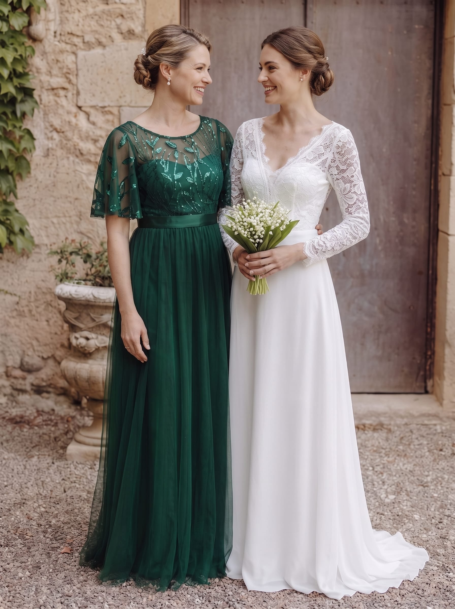 Robes de soirée brodées à manches courtes A-Line pour femmes #Couleur_Vert Fonce