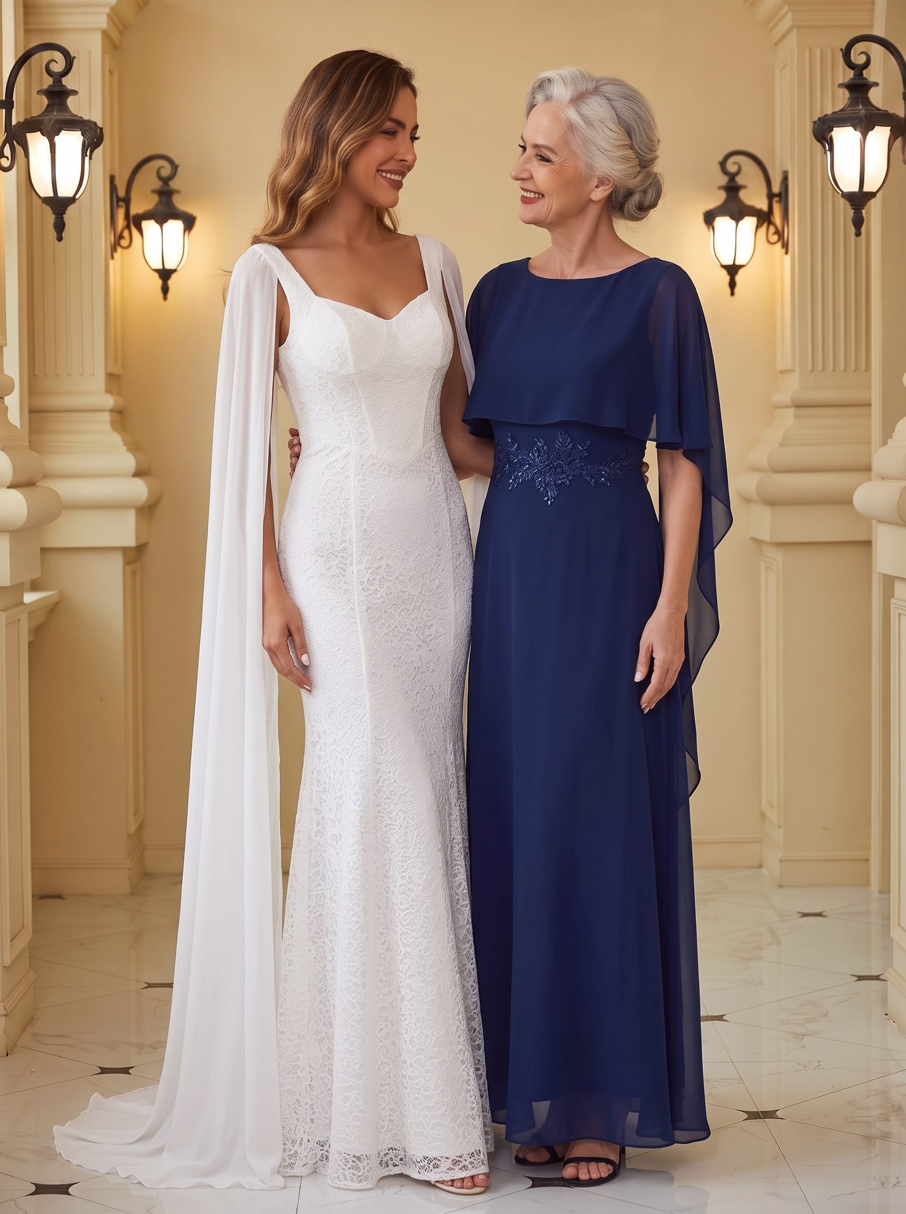 Robe maxi A-line ¨¤ manches courtes avec col rond et fermeture ¨¦clair au dos #Couleur_Bleu Marine