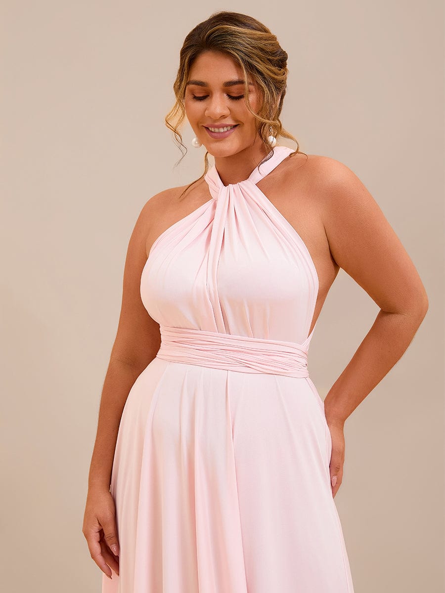 Robe d'invité de mariage trapèze en mousseline fluide à encolure ronde et longueur au genou #Couleur_Rose