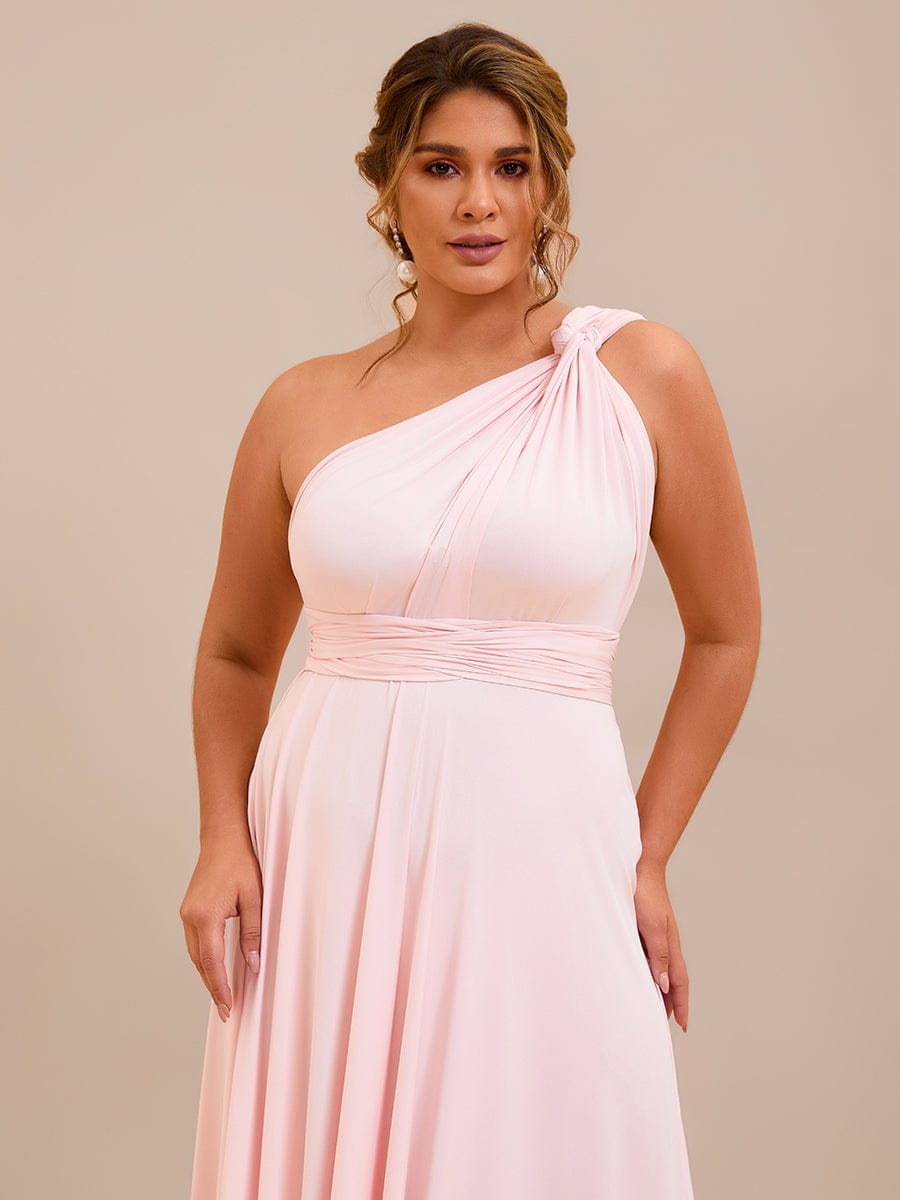 Robe d'invité de mariage trapèze en mousseline fluide à encolure ronde et longueur au genou #Couleur_Rose