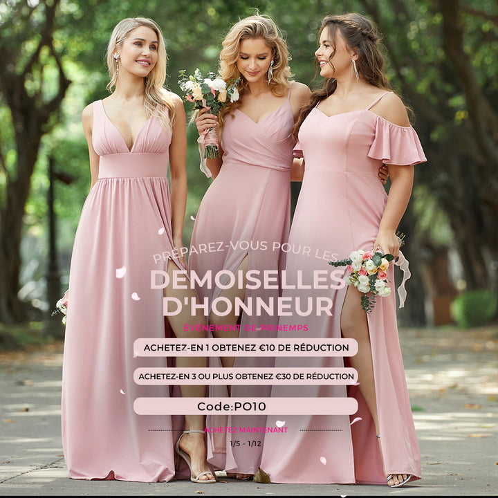 Robes demoiselle d'honneur longues blush sexy fente latérale