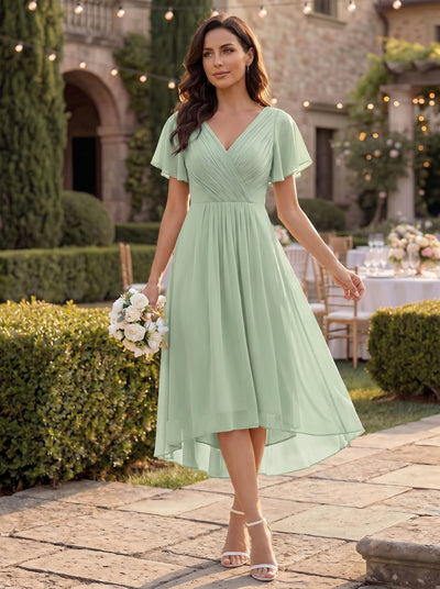 ever FAYE|Robe midi demoiselle d'honneur en mousseline à ourlet asymétrique