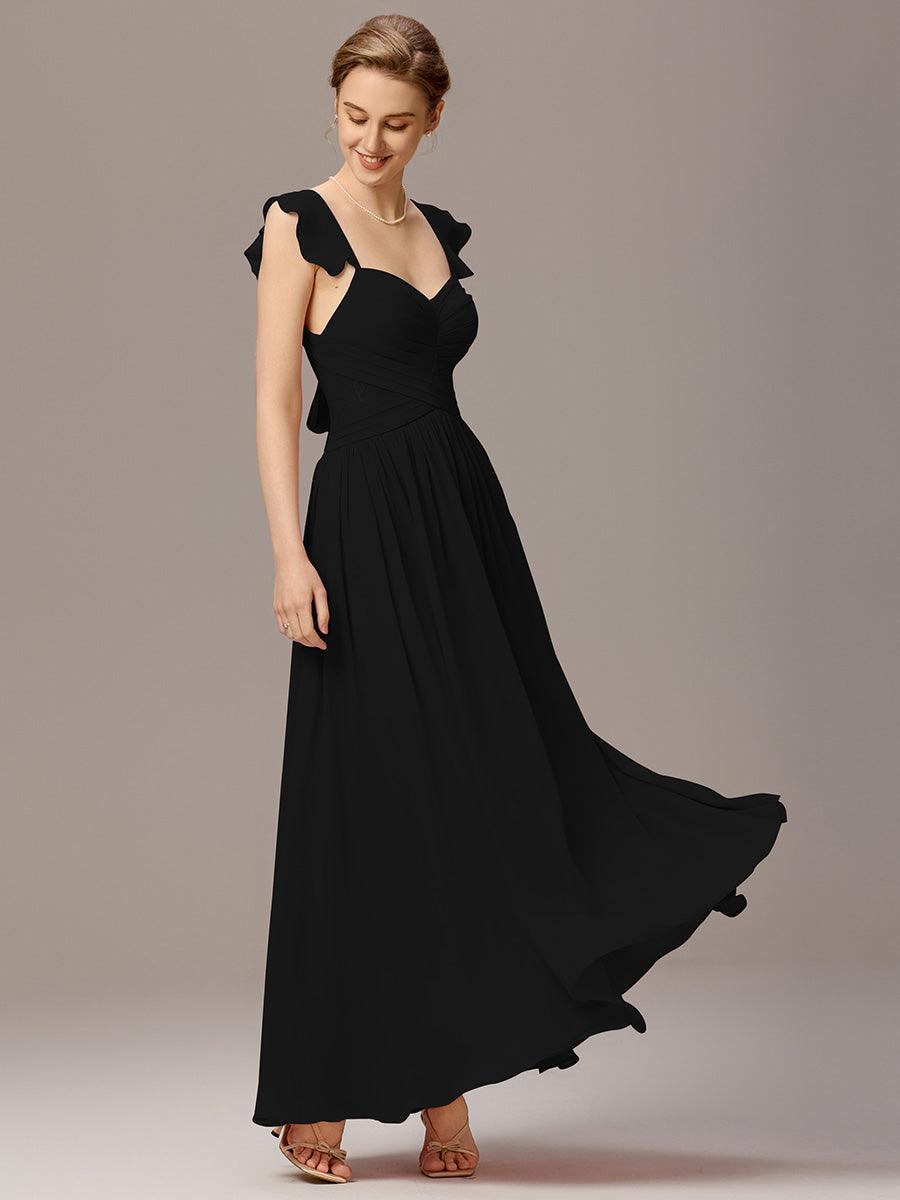 Robe de demoiselle d'honneur trapèze à bretelles croisées et dos nu #Couleur_Noir