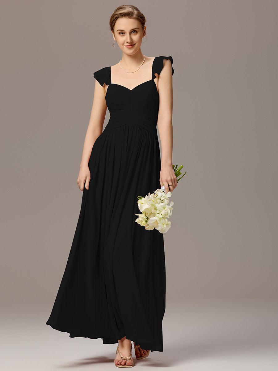 Robe de demoiselle d'honneur trapèze à bretelles croisées et dos nu #Couleur_Noir