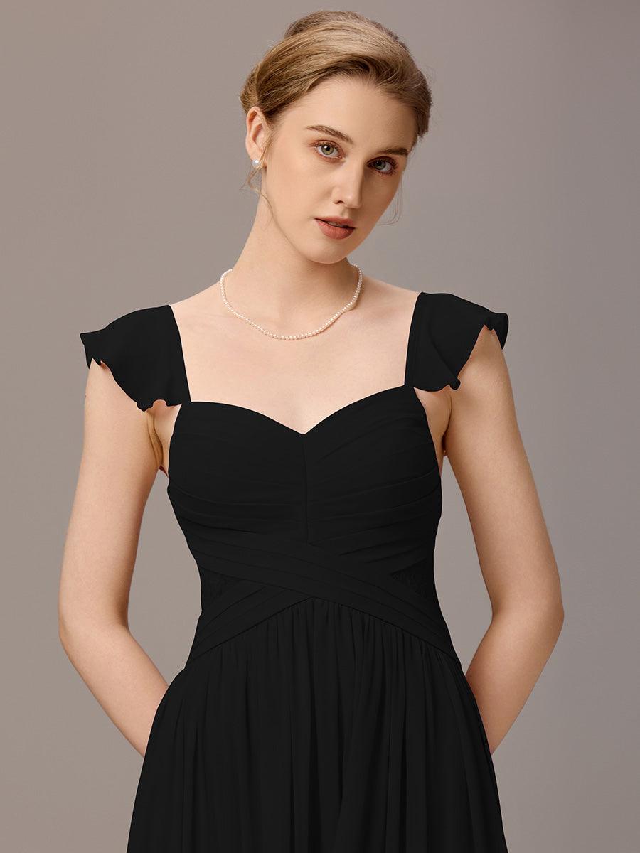 Robe de demoiselle d'honneur trapèze à bretelles croisées et dos nu #Couleur_Noir