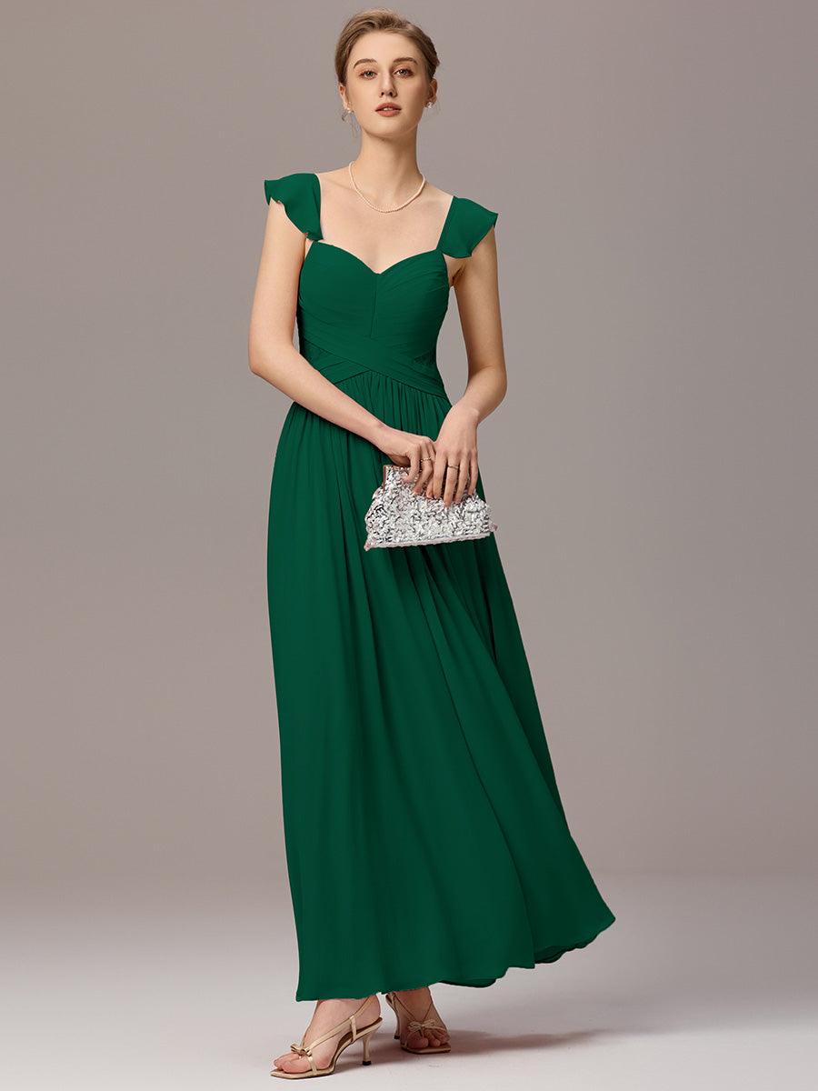 Robe de demoiselle d'honneur trapèze à bretelles croisées et dos nu #Couleur_Vert Fonce